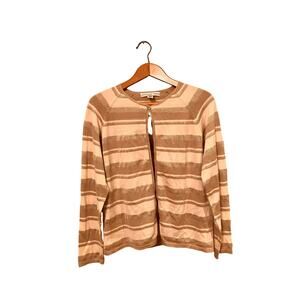 Josephine Chaus Small Cardigan‎ Gold Beige Stripes, Button Open Front Glitter